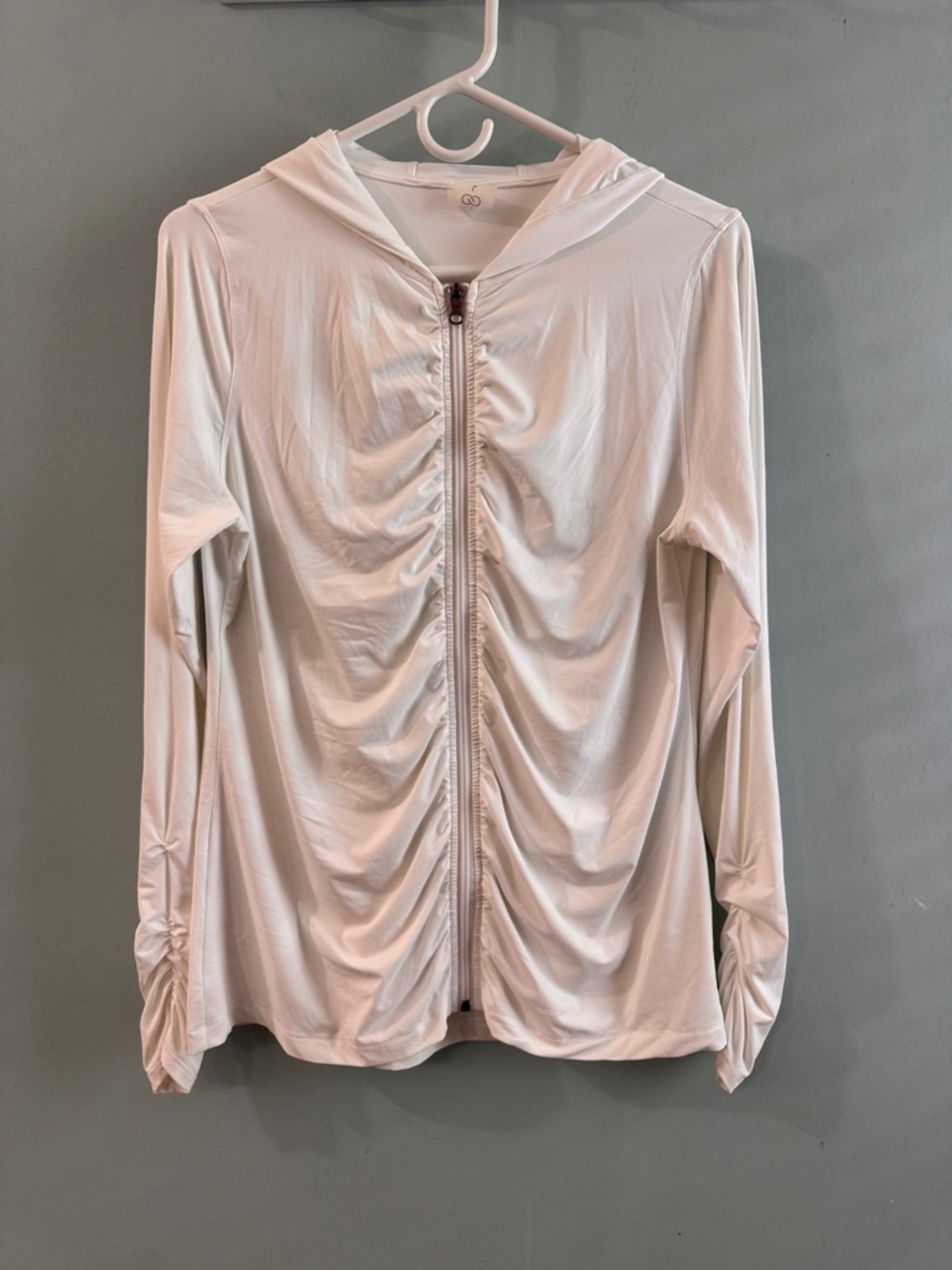 CALIA by Carrie Underwood Cream Ruched Zip Hoodie